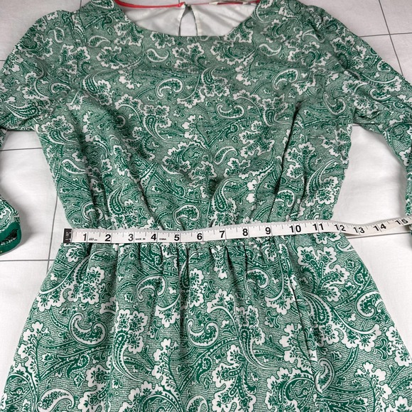 Boden Dress Womens 6 Green Dolly Day Paisley Faux Wrap Elastic Waist Classic - Picture 9 of 11